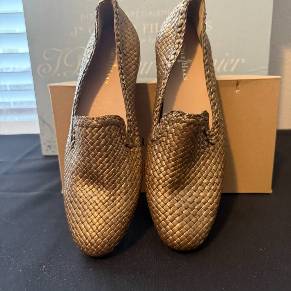 VINTAGE COLE HAAN WOVEN LOAFER, GOLD, 7.5B